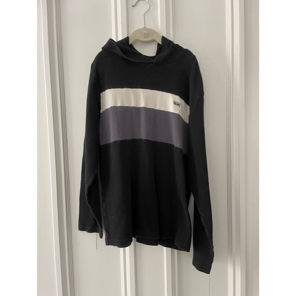 Vans black grey and cream stripe lightweight hoodie M
